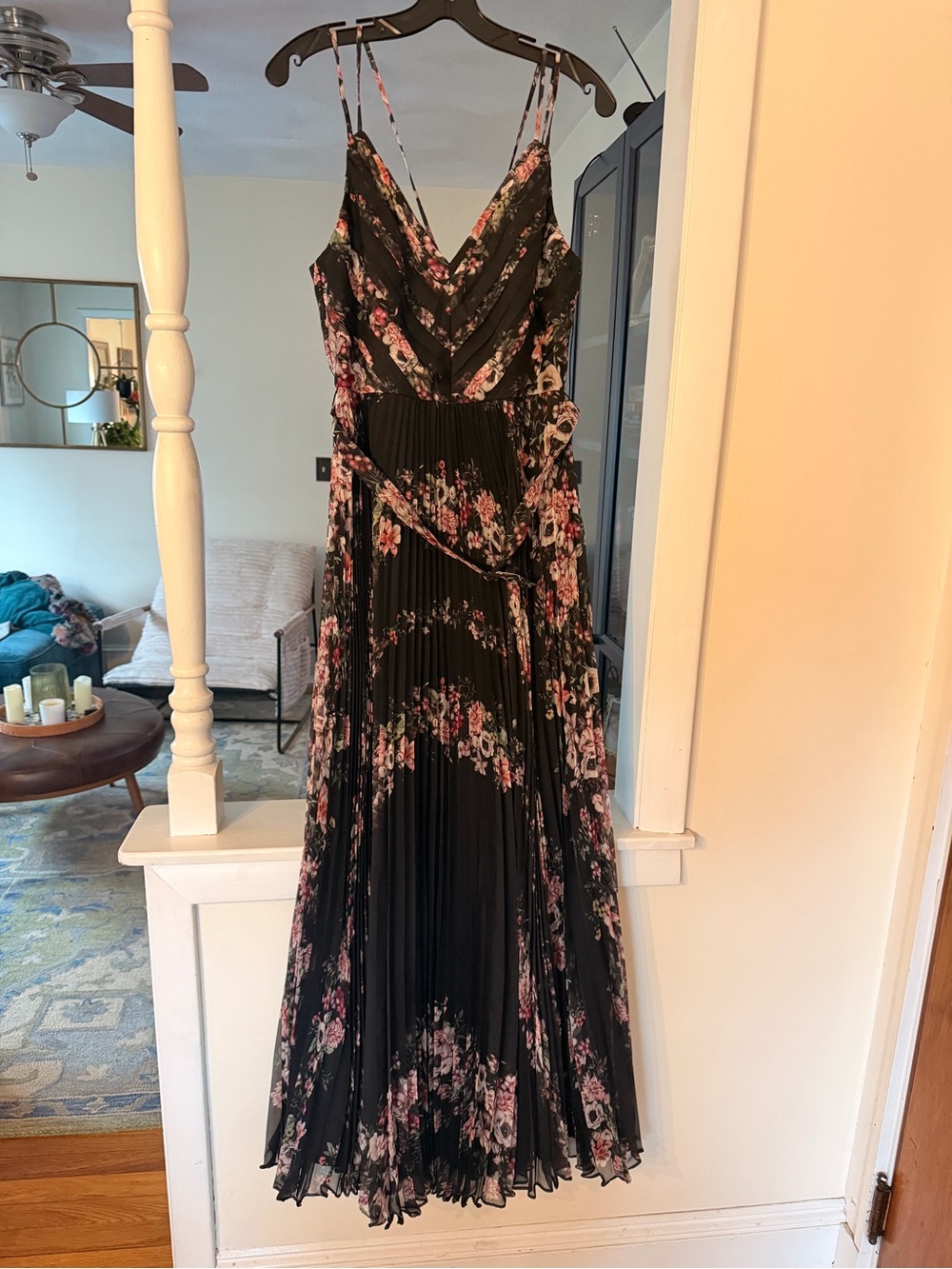 Marchesa Black Maxi Dress with Pink Floral Print